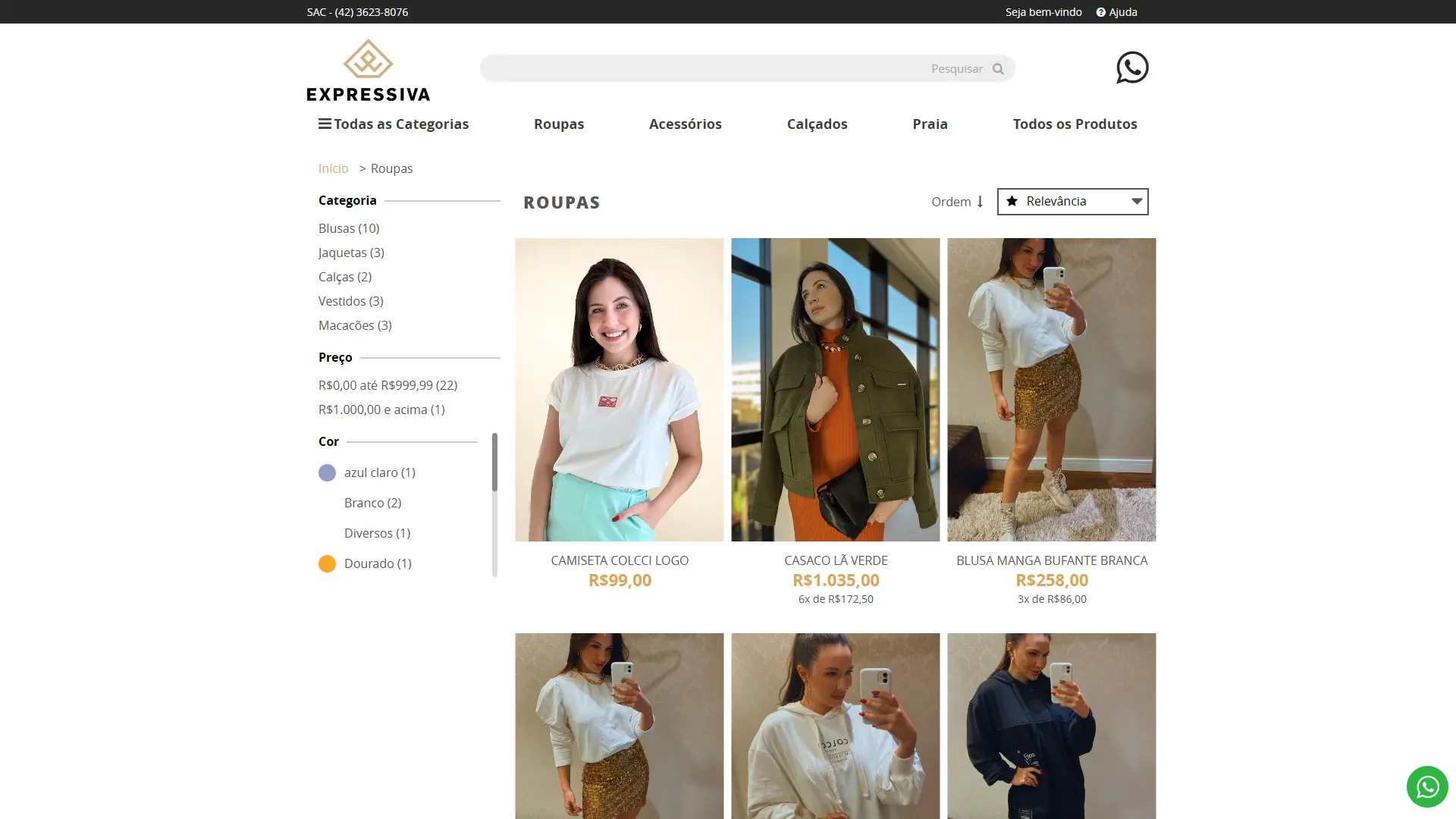 Categoria — Roupas Categoria de roupas com filtros de subcategoria, preço e cor
