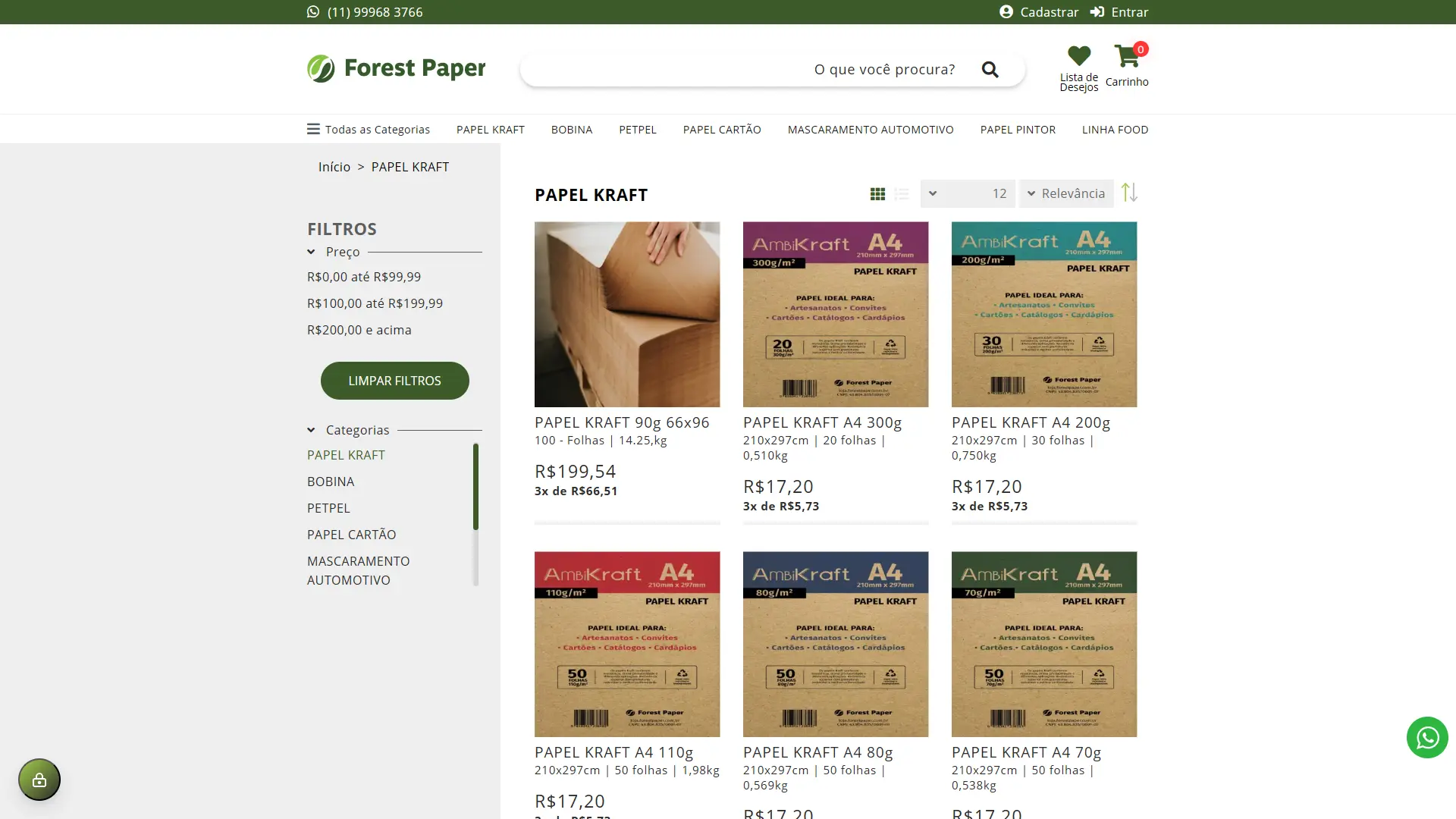 Categoria — Papel Kraft, grid Categoria Papel Kraft em modo grid
