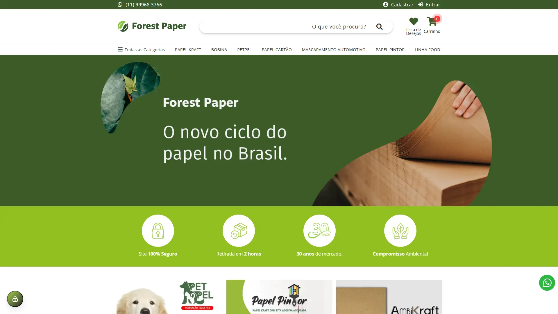 Home Home da Forest Paper com banner e categorias em destaque