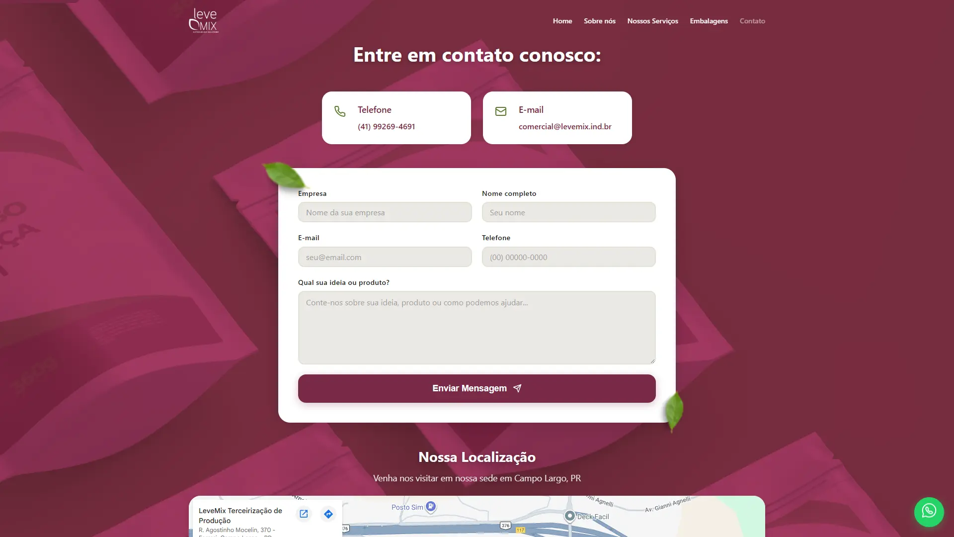 Contato Página de contato, com formulário integrado via Google Apps Script
