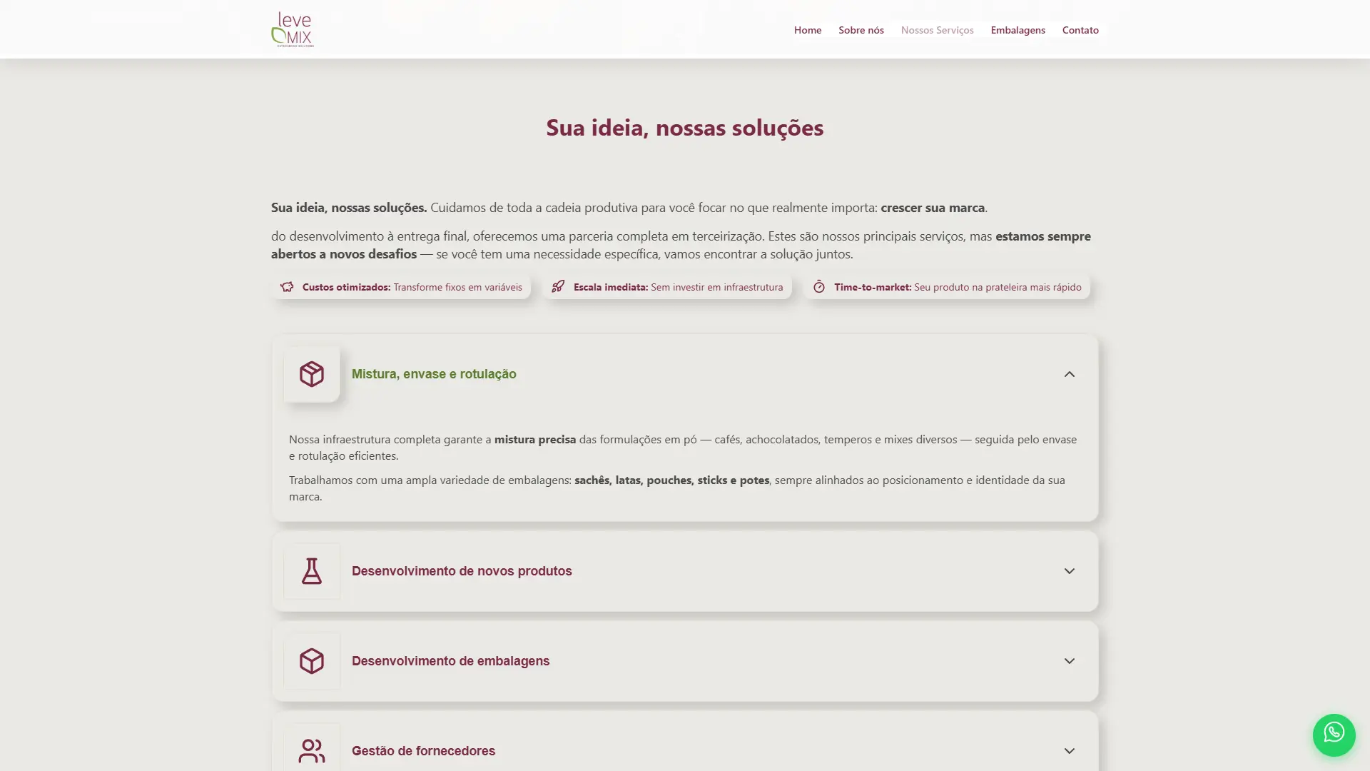 Nossos Serviços Página Nossos Serviços, com o accordion das oito etapas do outsourcing