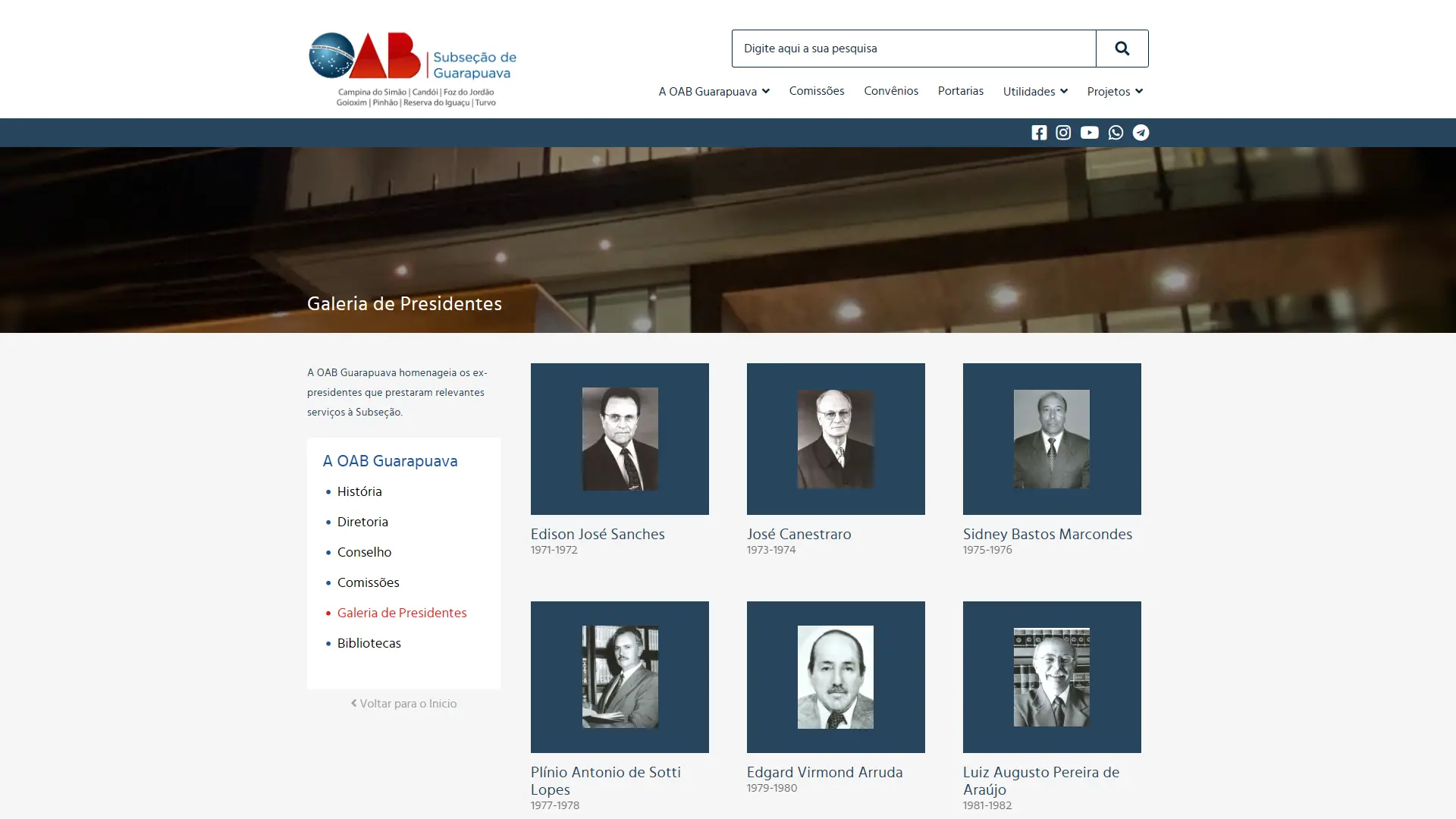 Galeria de Presidentes da OAB Guarapuava, com os 17 mandatos desde 1971