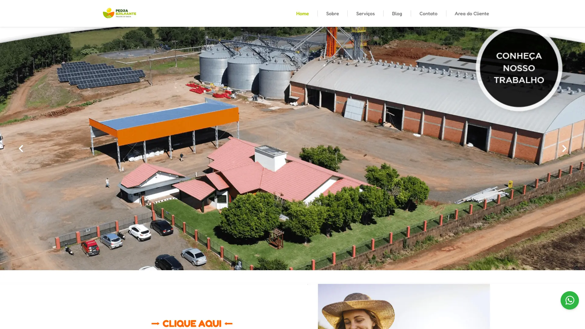 Home da Pedra Brilhante com carrossel de fotos da operação e fluxo de comercialização