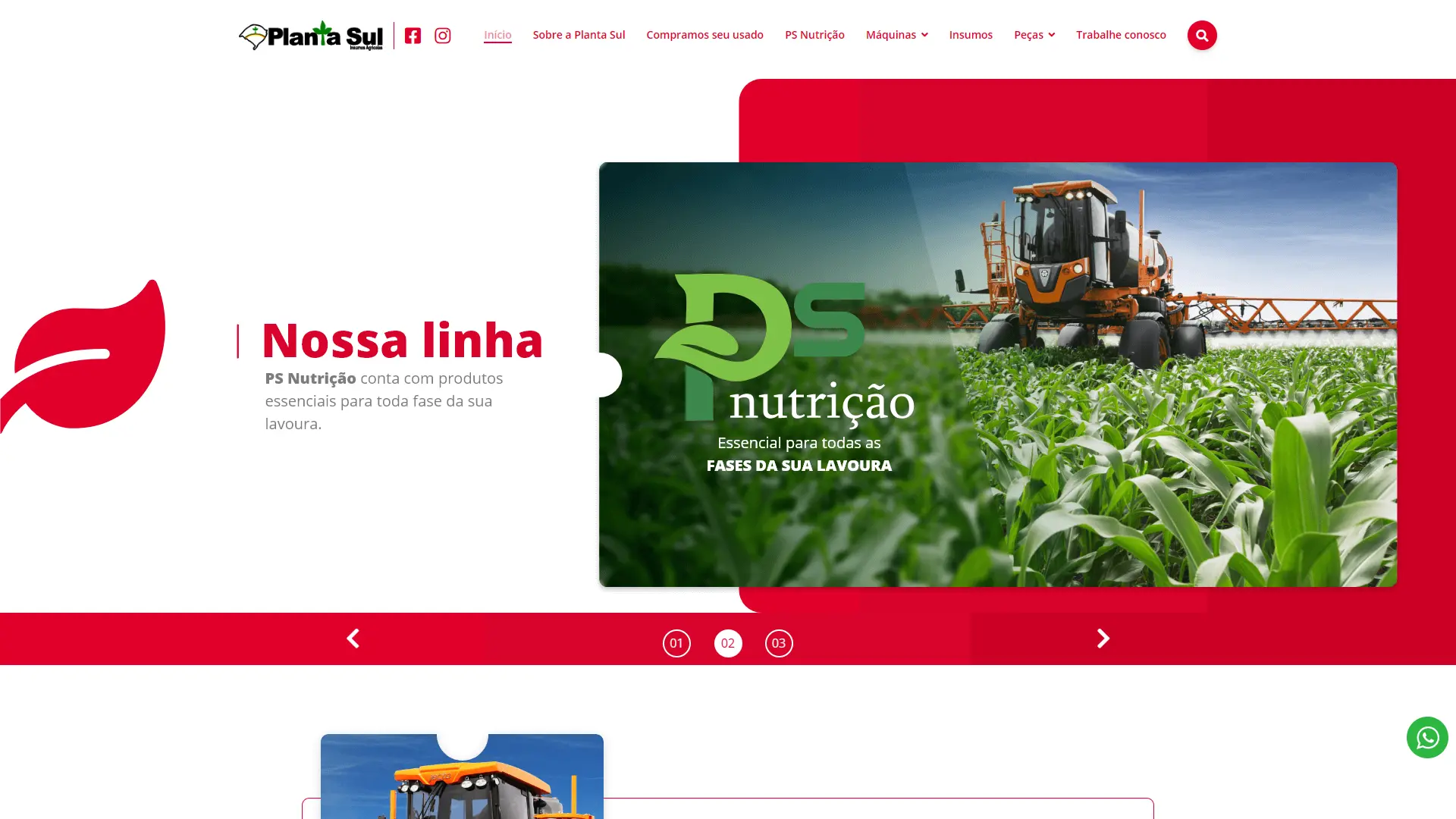 Home da Planta Sul com o hero e os blocos de serviço