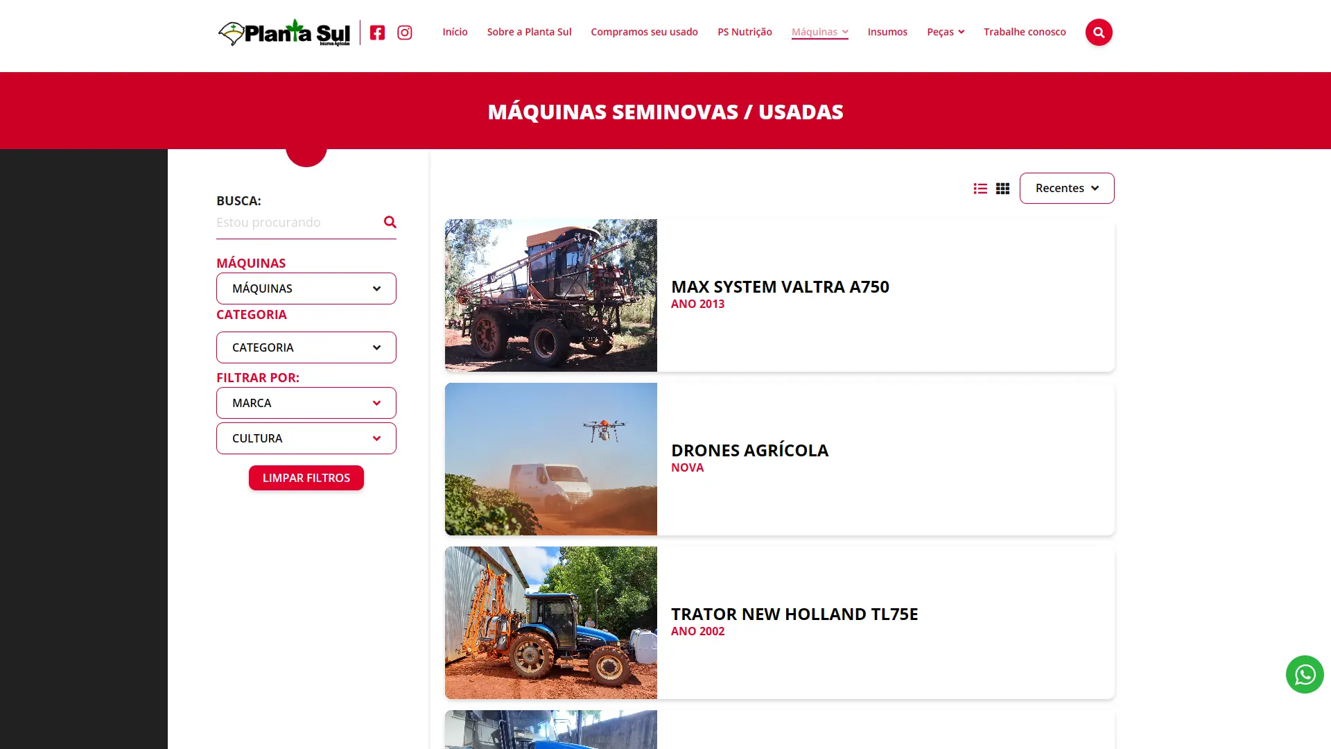Mesma listagem de máquinas em modo lista, mais densa