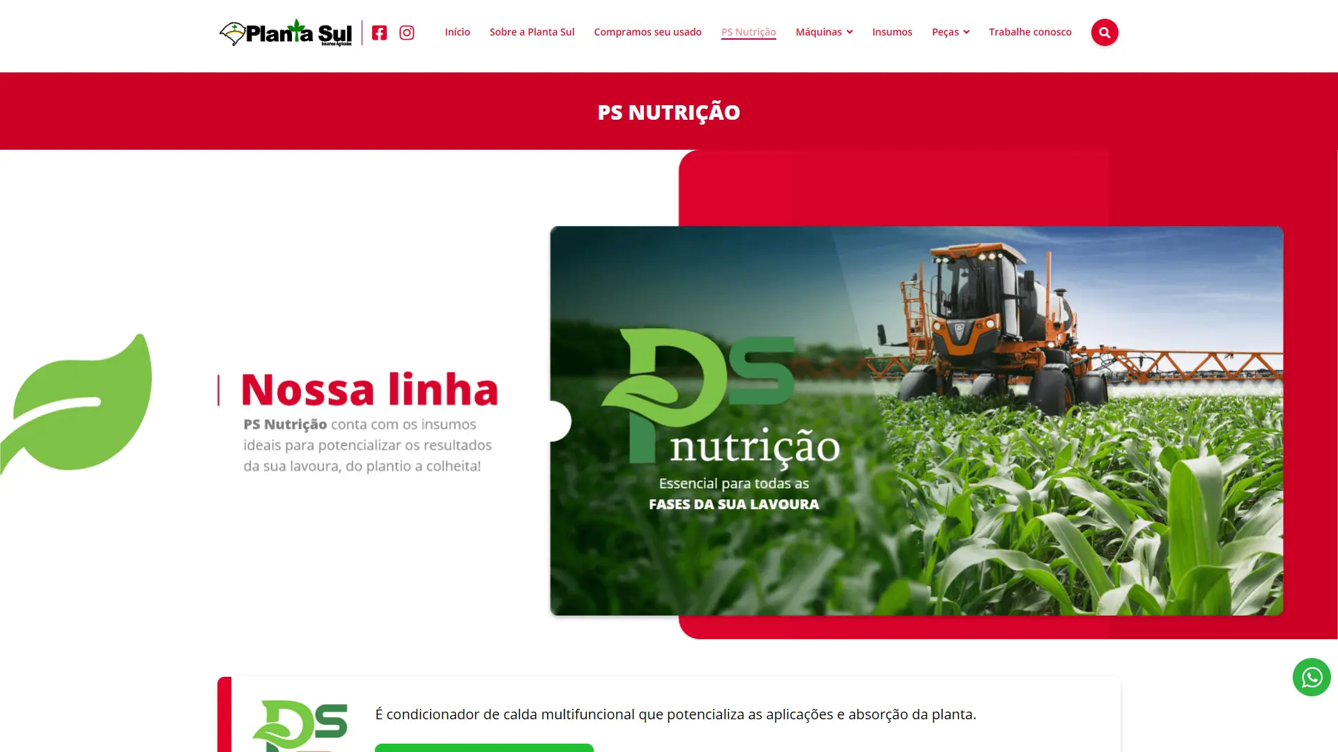 Página da linha própria PS Nutrição com os produtos