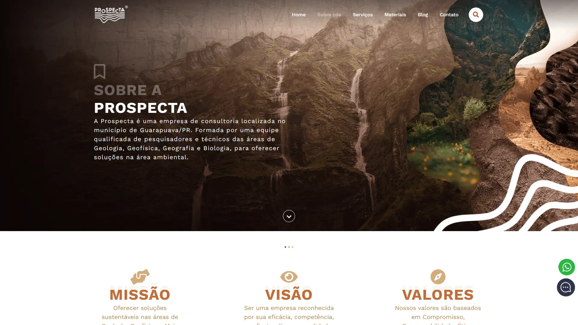Seção "Nossa Estrutura" da página Sobre, com parallax e galeria de fotos de campo