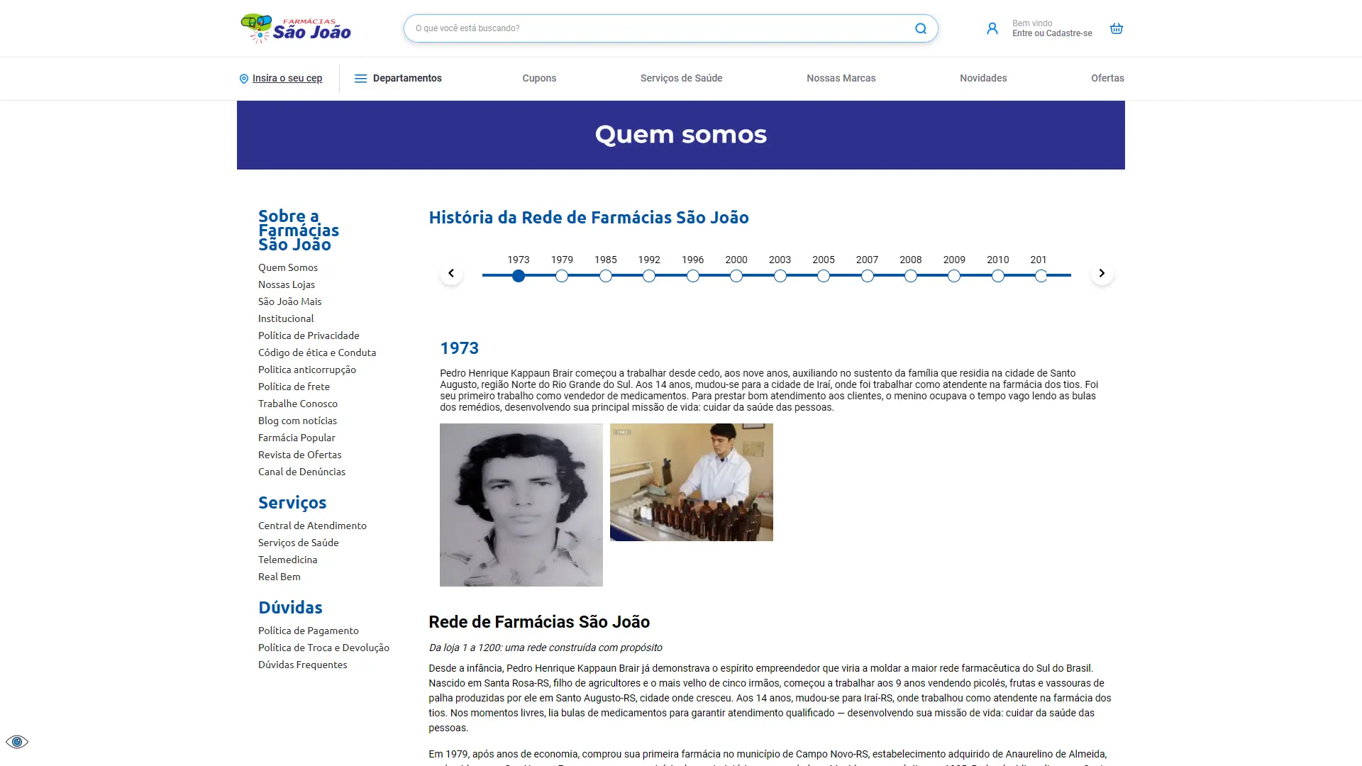 Quem Somos Página Quem Somos, com a linha do tempo da rede desde a década de 1970