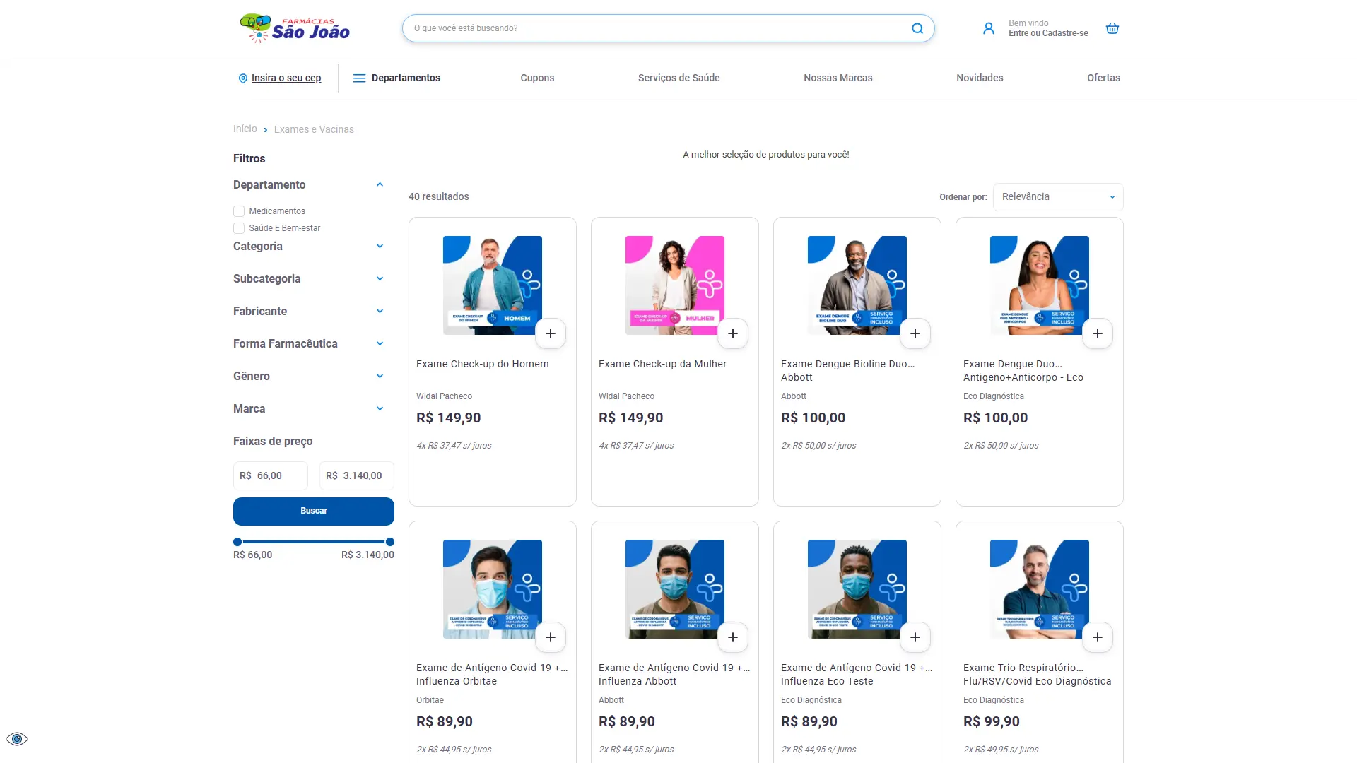 Serviços de Saúde Aba Serviços de Saúde, com exames e vacinas vendidos como produto
