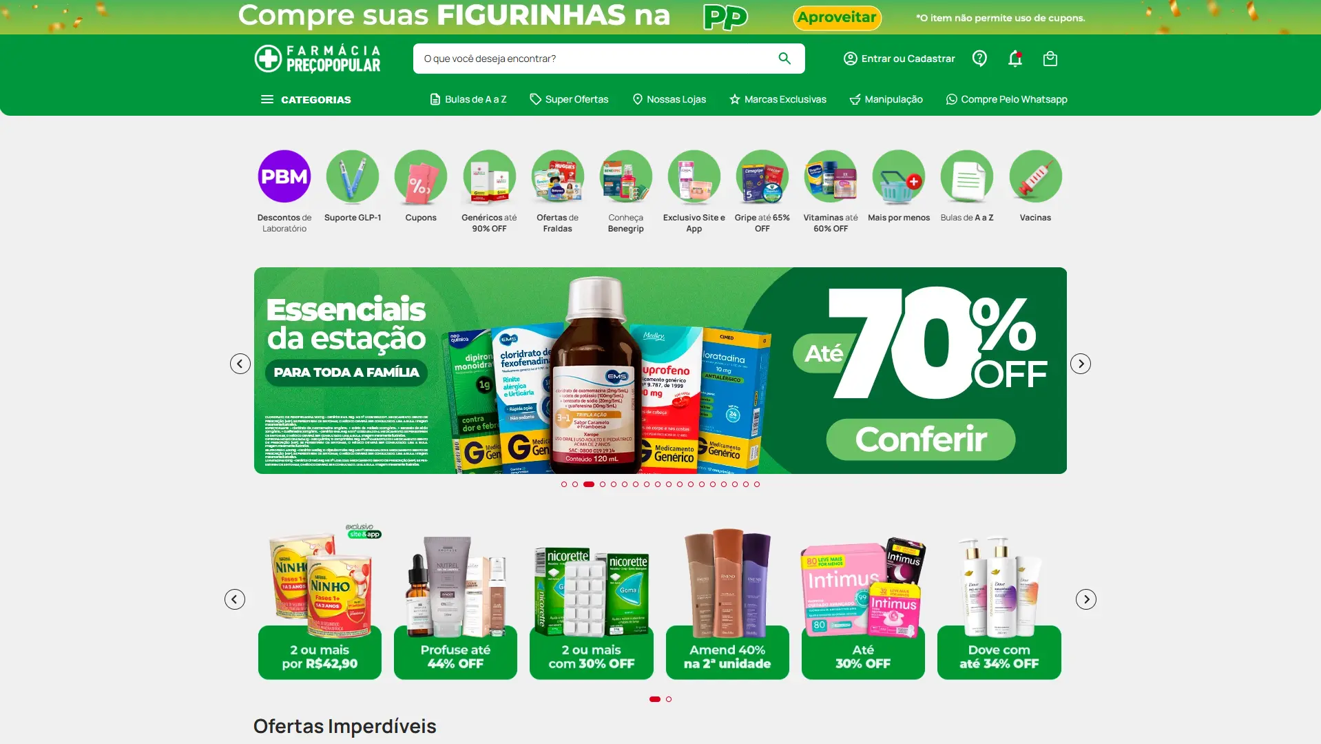Home da Preço Popular, identidade verde